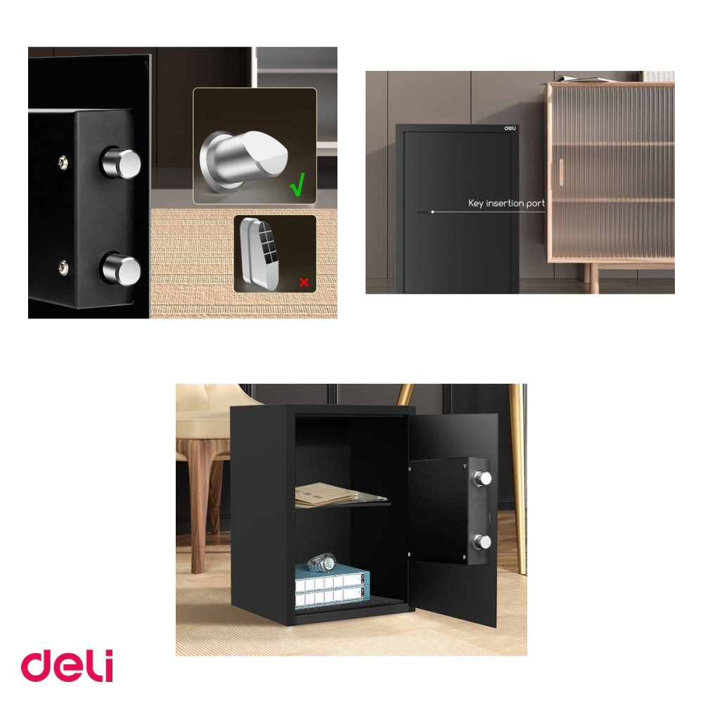 Seif metalic Deli ET564 din otel, incuietoare cu cheie dubla si 6 parghii, usa de 4 mm, interior anticoroziv, 50x35x31 cm, negru [4]