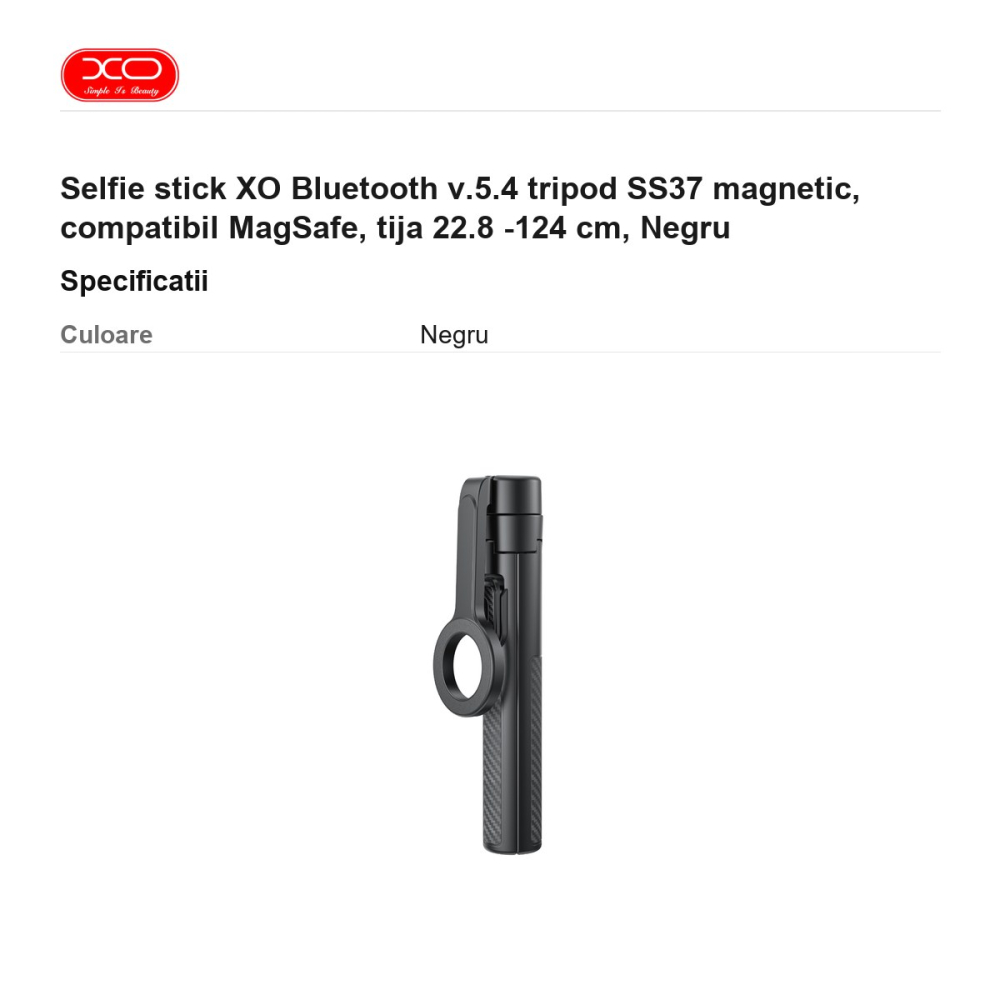 Selfie stick XO Bluetooth v.5.4 tripod SS37 magnetic, compatibil MagSafe, tija 22.8 -124 cm, Negru [3]