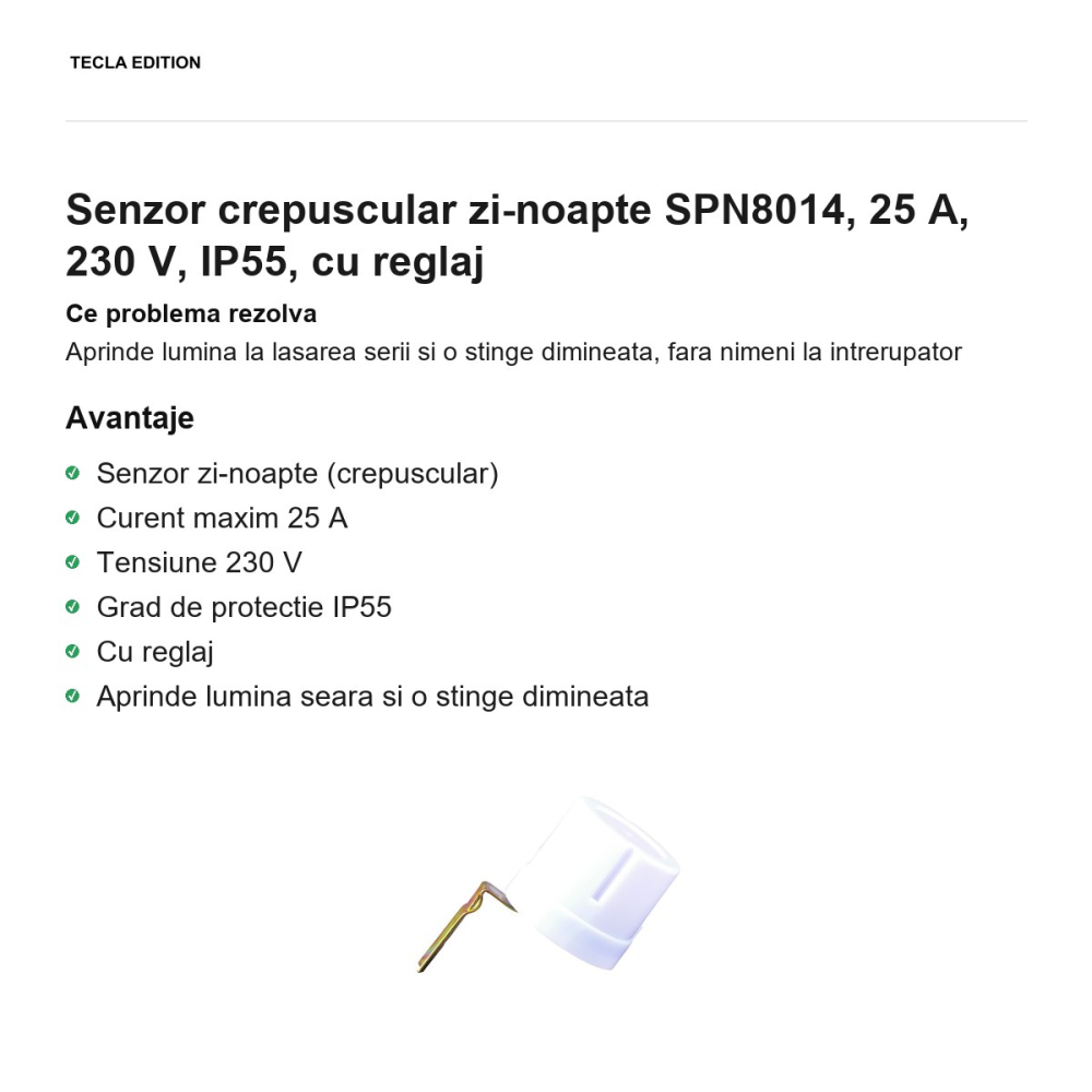 Senzor crepuscular zi-noapte SPN8014, 25 A, 230 V, IP55, cu reglaj [2]
