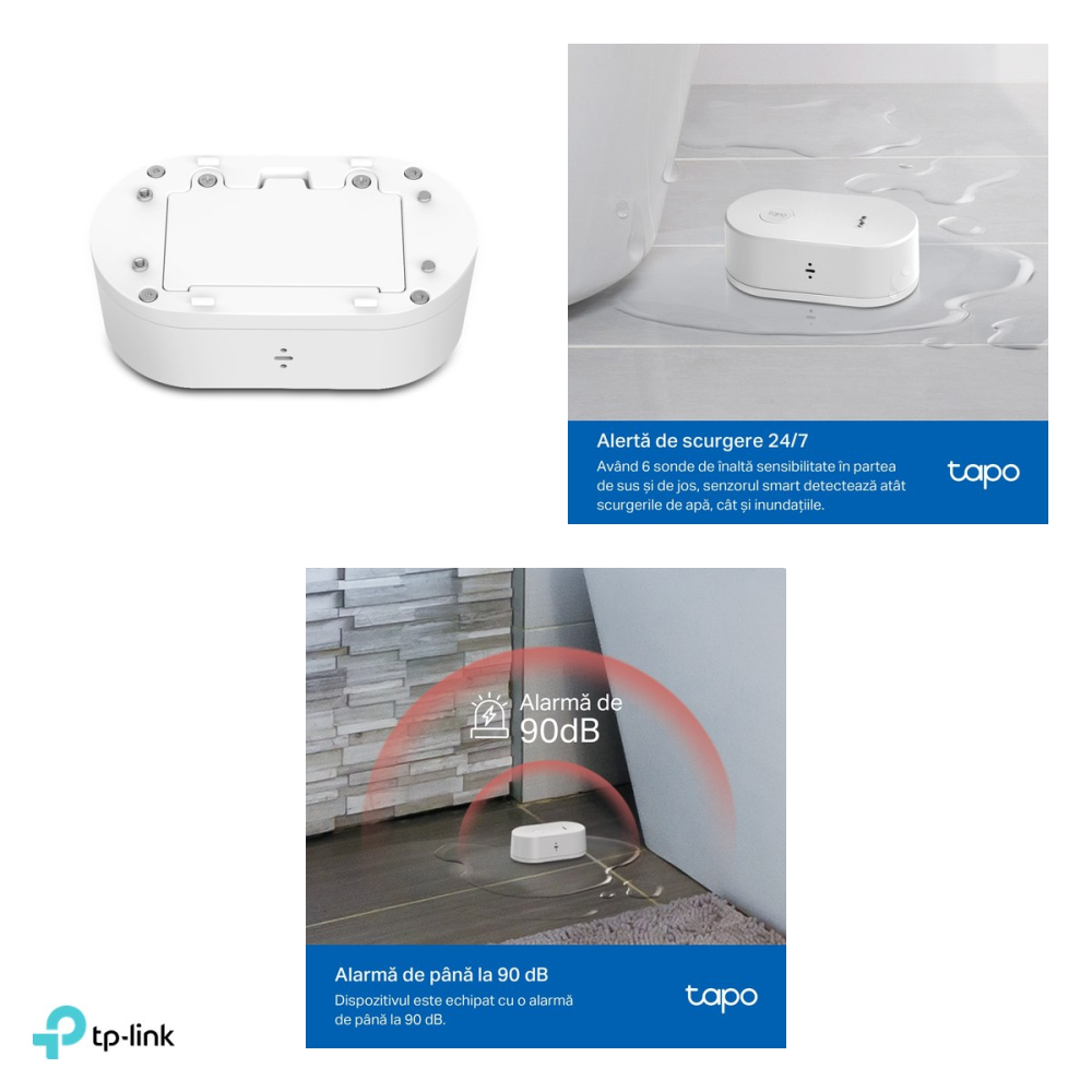 Senzor smart de scurgere a apei TP-Link Tapo T300, 868 MHz, necesita hub Tapo, alarma 90 dB, IP67, 2 baterii AAA, alb [4]