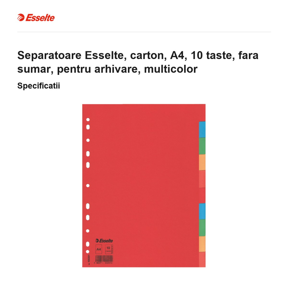 Separatoare Esselte, carton, A4, 10 taste, fara sumar, pentru arhivare, multicolor [3]
