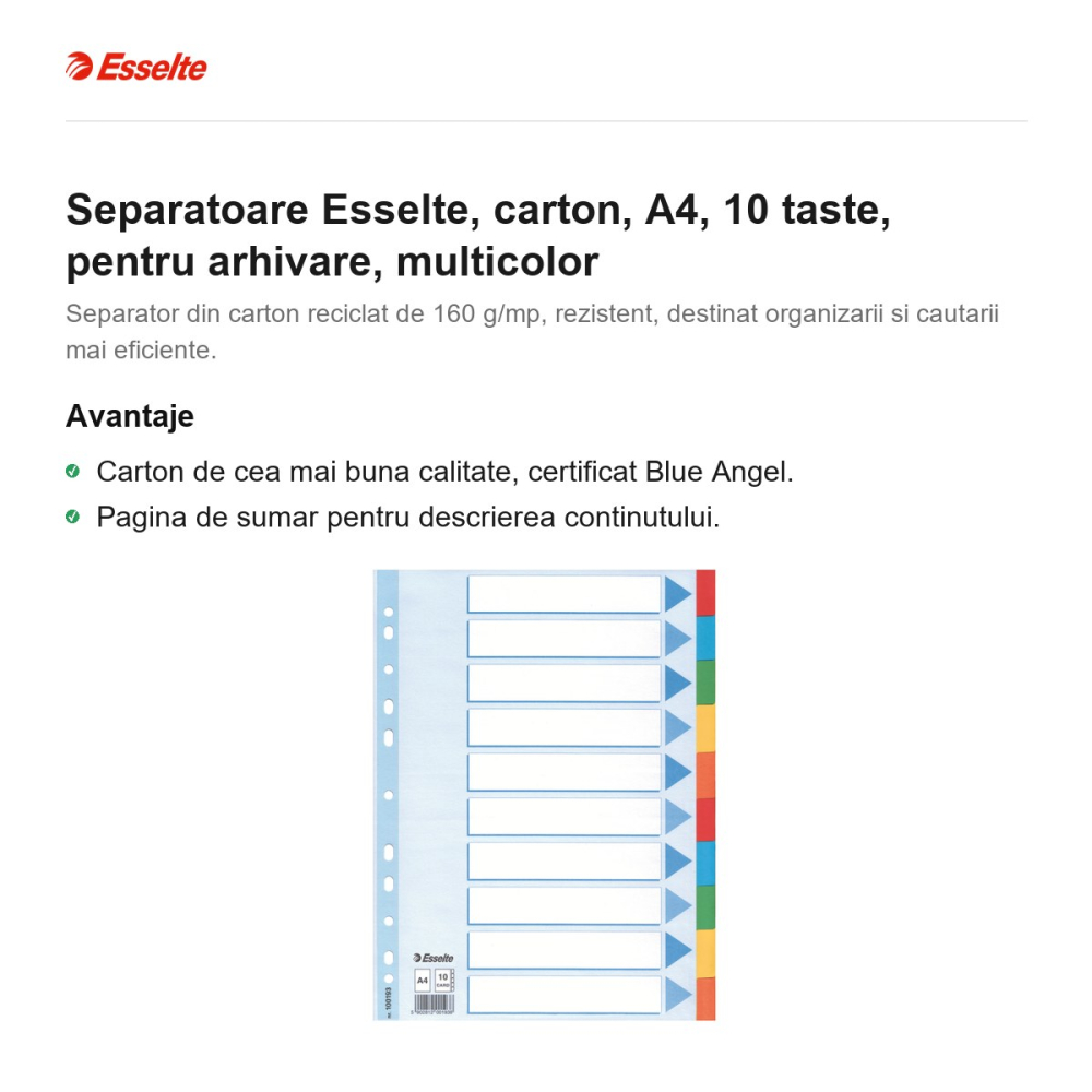 Separatoare Esselte, carton, A4, 10 taste, pentru arhivare, multicolor [2]