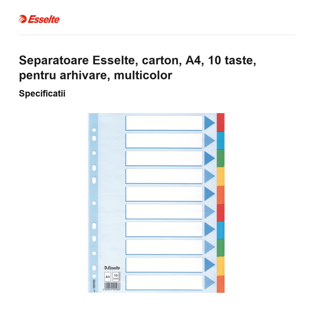 Separatoare Esselte, carton, A4, 10 taste, pentru arhivare, multicolor [3]