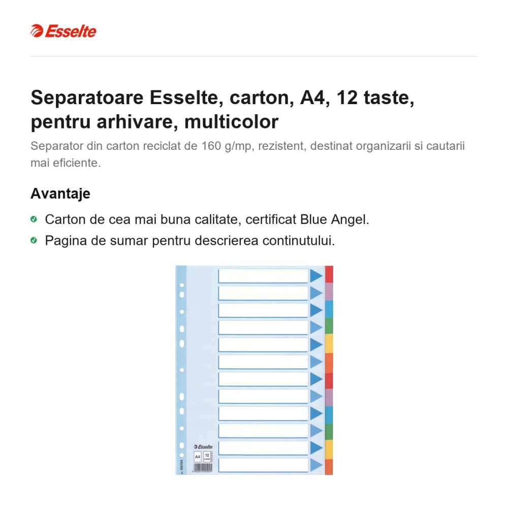 Separatoare Esselte, carton, A4, 12 taste, pentru arhivare, multicolor [2]