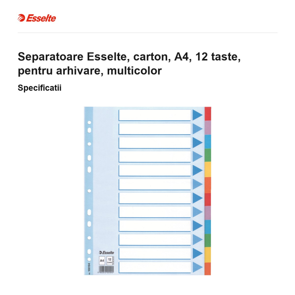 Separatoare Esselte, carton, A4, 12 taste, pentru arhivare, multicolor [3]