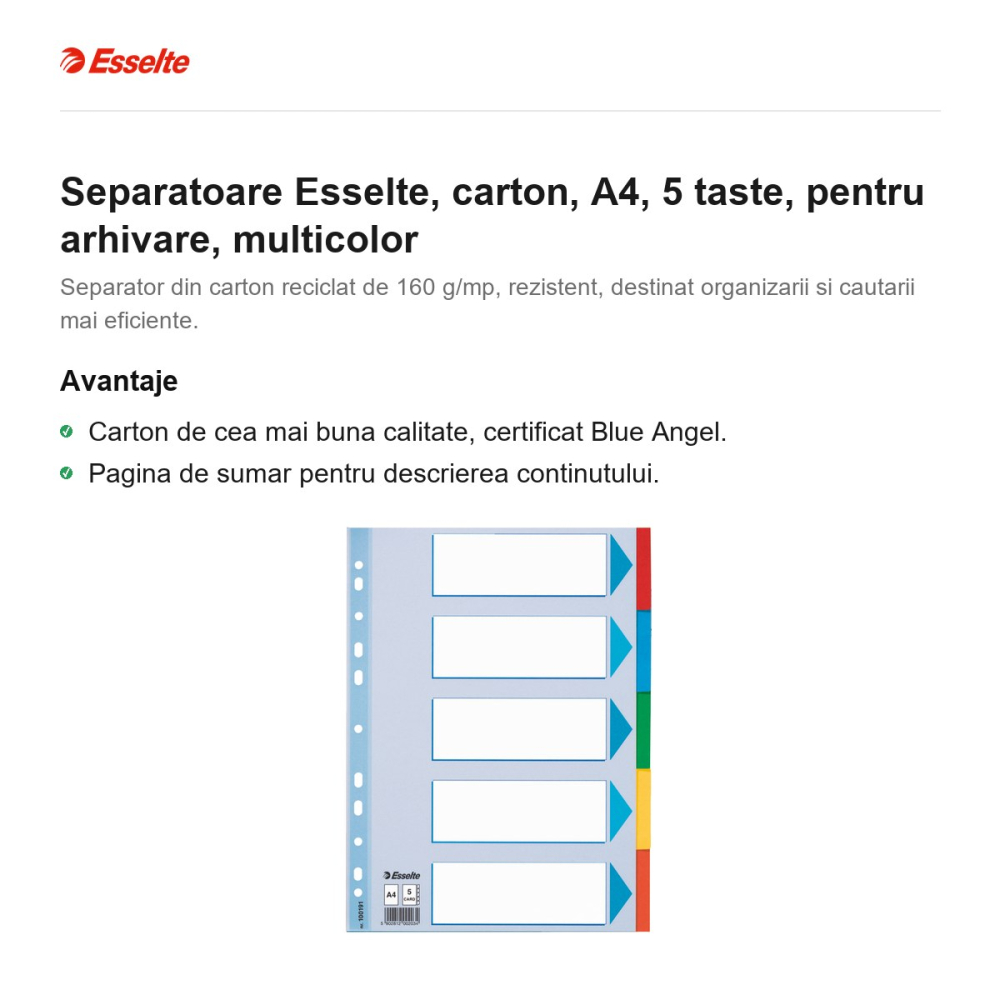 Separatoare Esselte, carton, A4, 5 taste, pentru arhivare, multicolor [2]