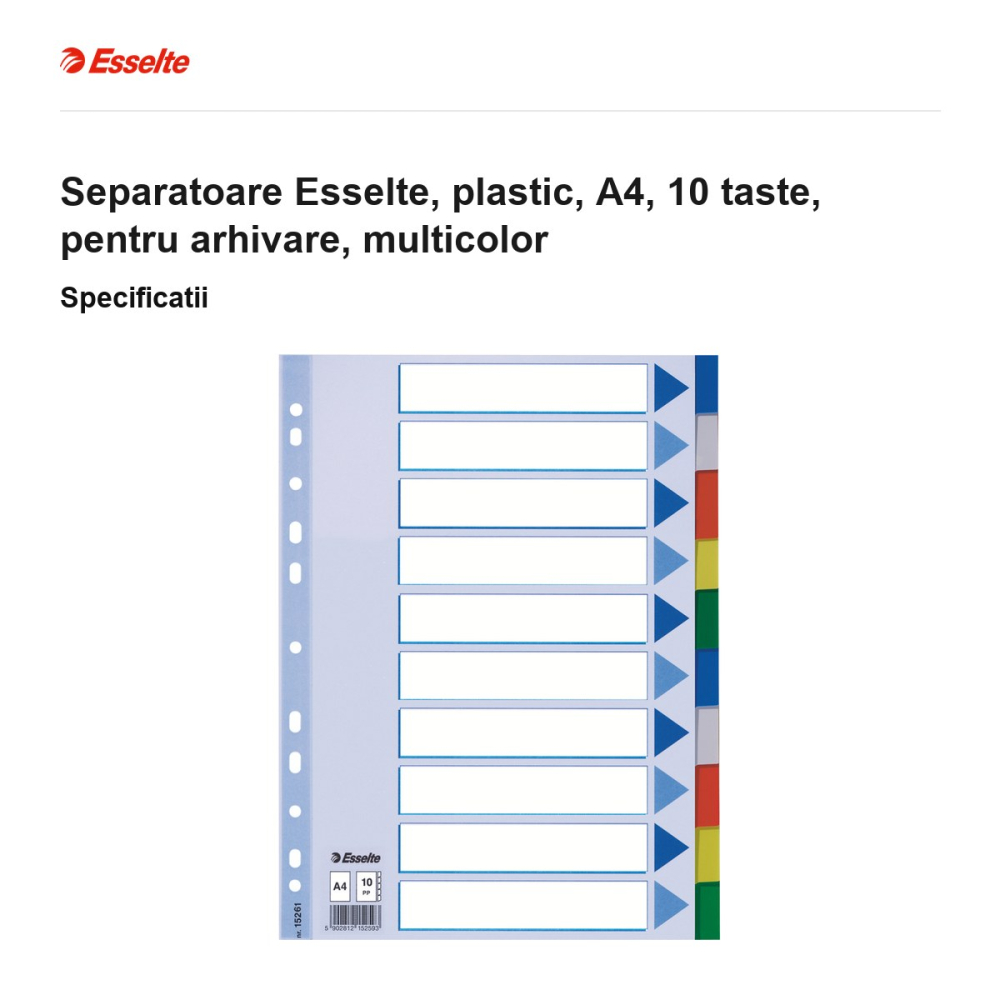 Separatoare Esselte, plastic, A4, 10 taste, pentru arhivare, multicolor [3]