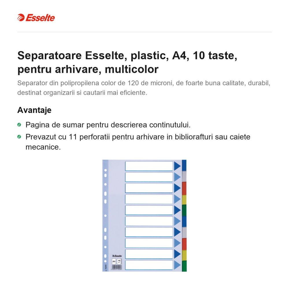 Separatoare Esselte, plastic, A4, 10 taste, pentru arhivare, multicolor [2]