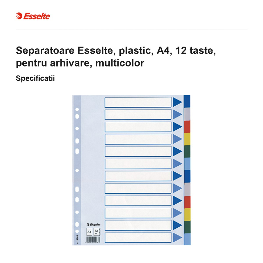 Separatoare Esselte, plastic, A4, 12 taste, pentru arhivare, multicolor [3]