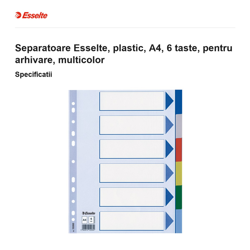 Separatoare Esselte, plastic, A4, 6 taste, pentru arhivare, multicolor [3]