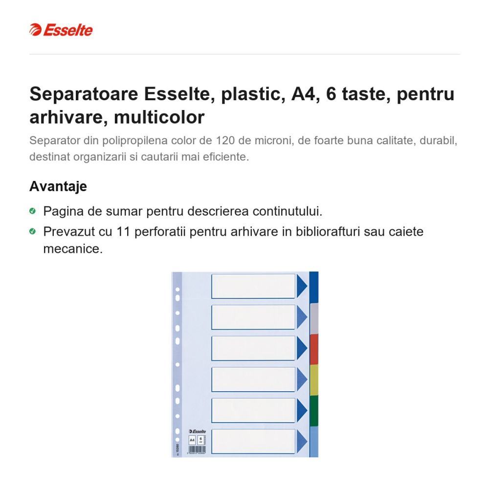 Separatoare Esselte, plastic, A4, 6 taste, pentru arhivare, multicolor [2]