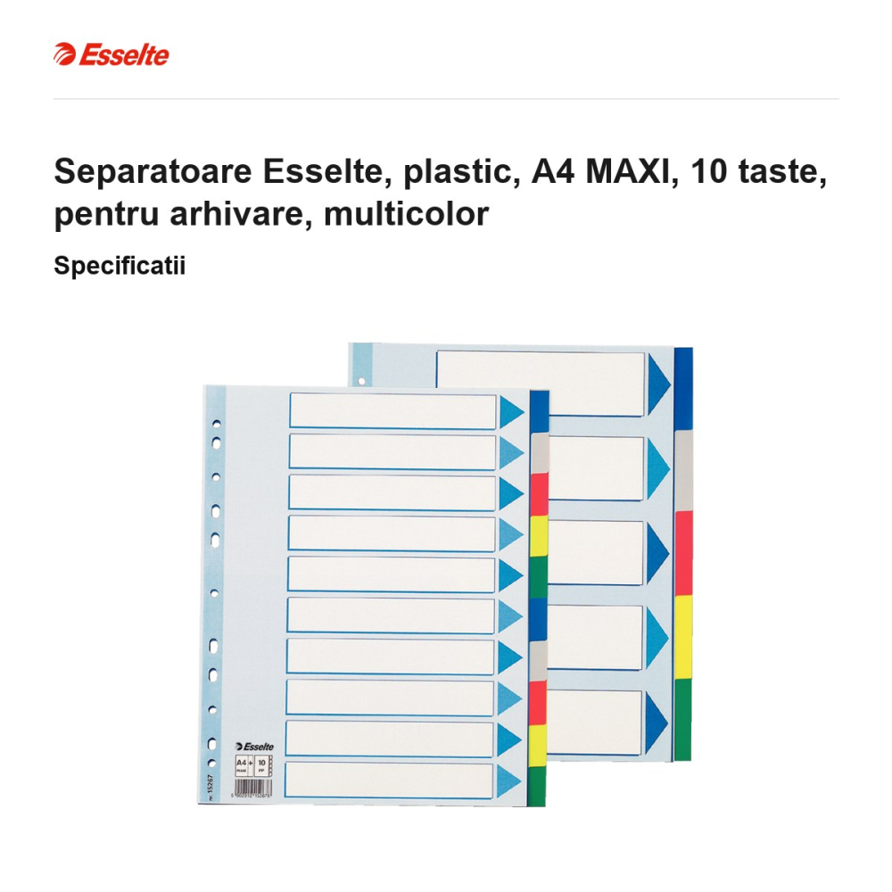 Separatoare Esselte, plastic, A4 MAXI, 10 taste, pentru arhivare, multicolor [3]