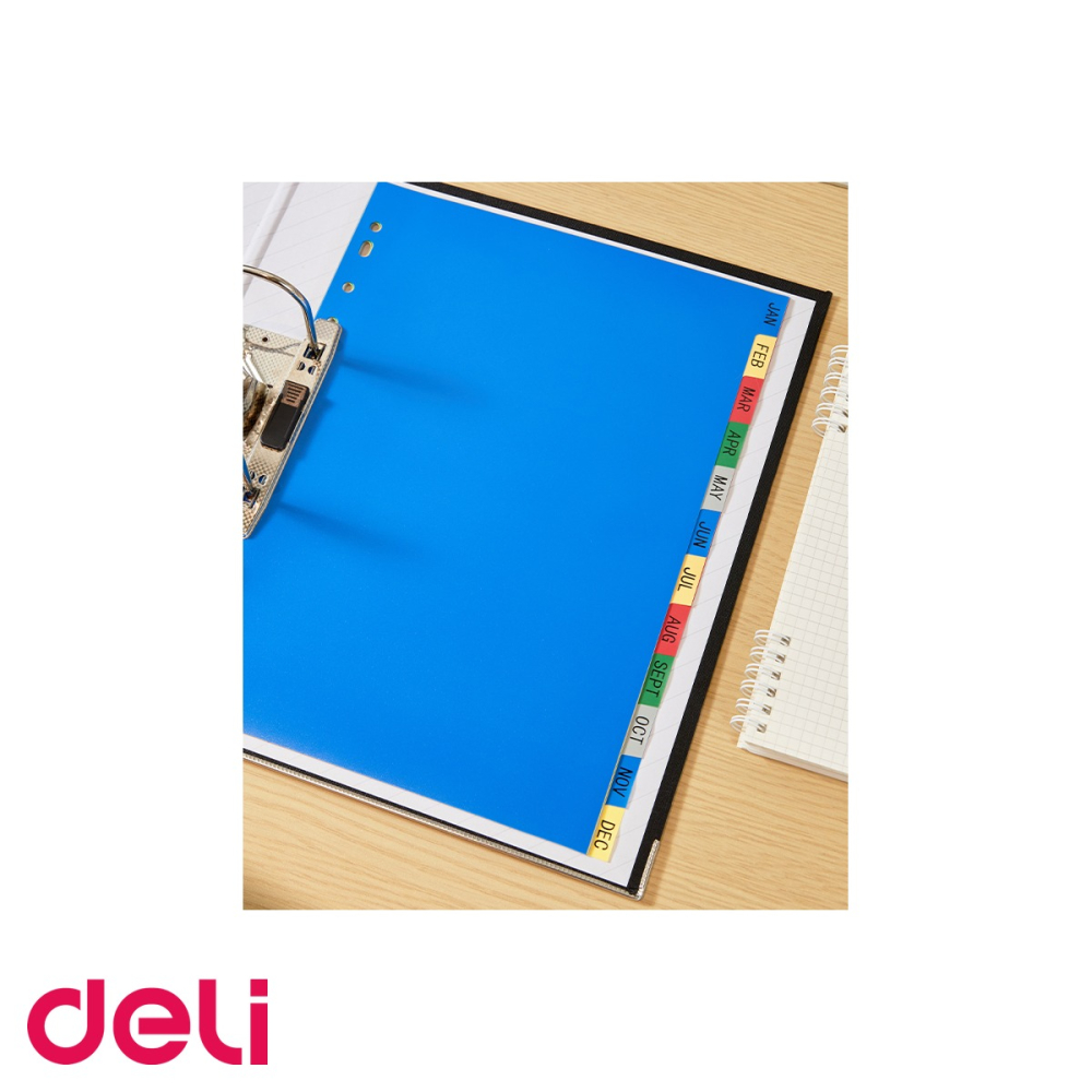 Separatoare index lunar Ian-Dec Deli, plastic polipropilena A4, 11 perforatii, pentru organizare dosare [5]