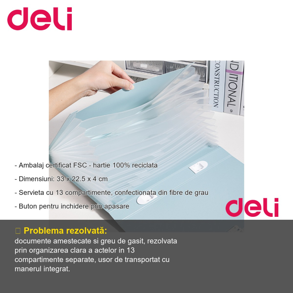 Servieta Deli din fibre de grau, 13 compartimente, inchidere cu buton, maner, material eco [2]