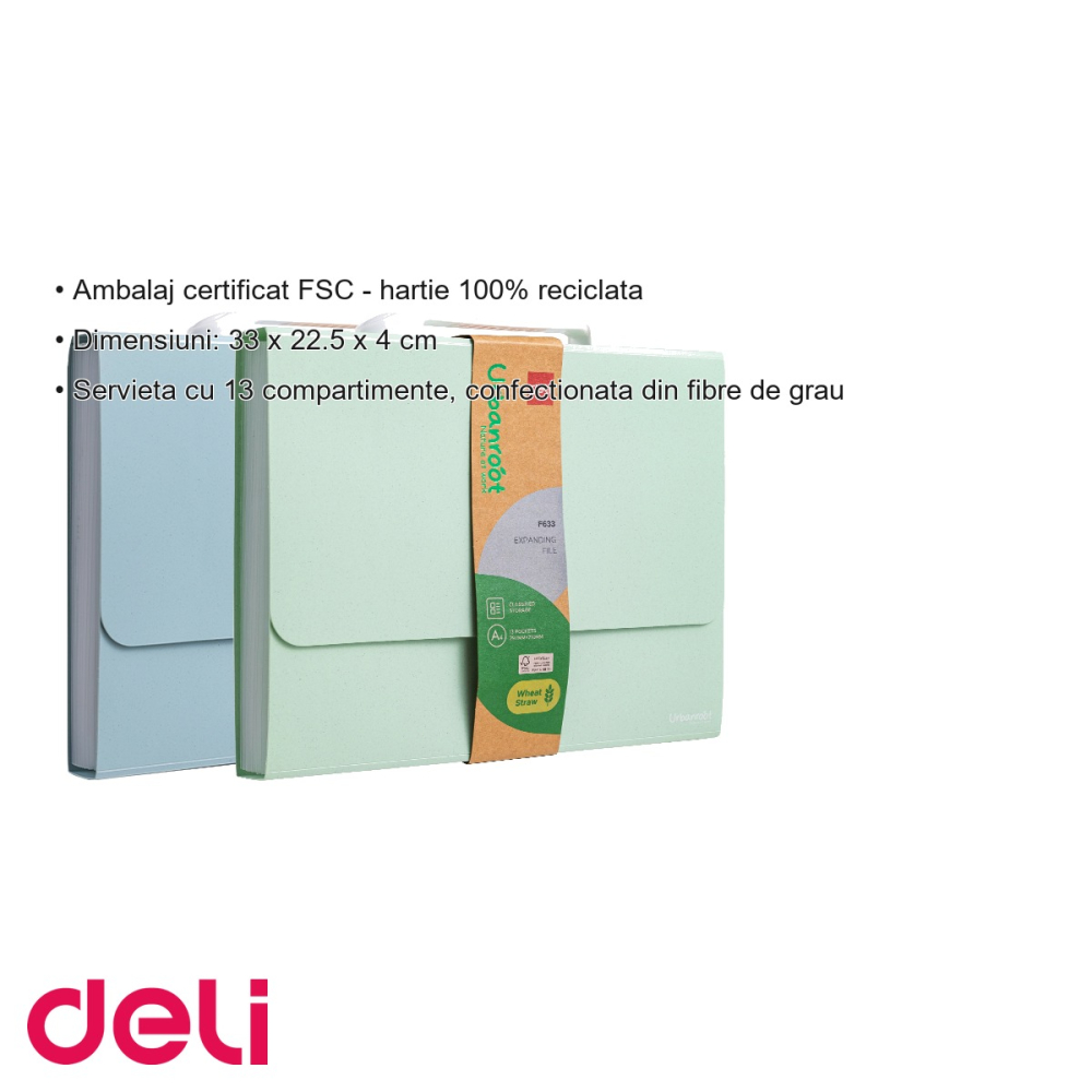 Servieta Deli din fibre de grau, 13 compartimente, inchidere cu buton, maner, material eco [3]