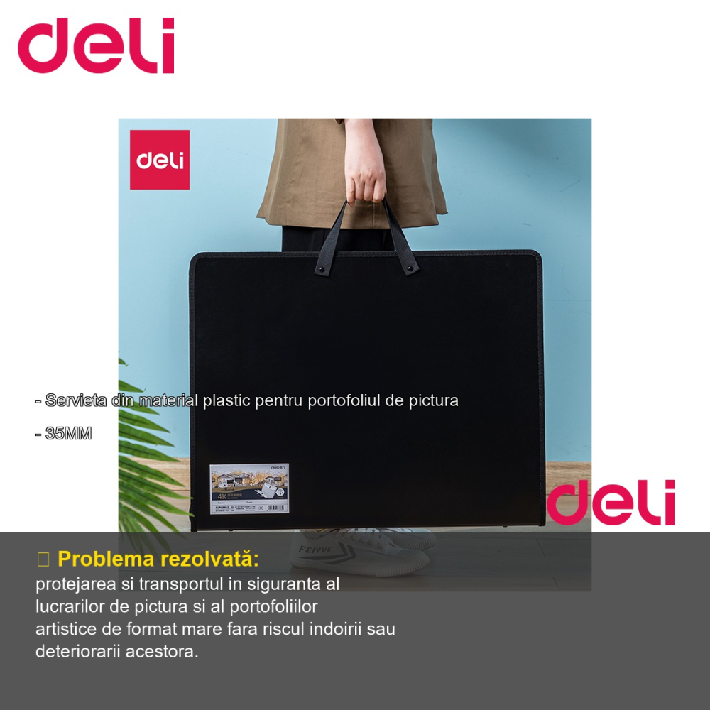 Servieta Deli pentru portofoliu pictura, material plastic rigid, 590x460x35mm, neagra [2]