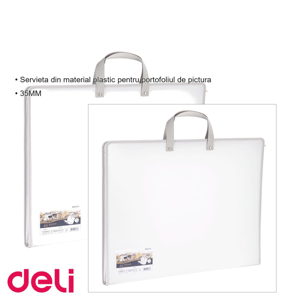 Servieta din plastic pentru portofoliu pictura Deli, format 590x460x35mm, alba [3]