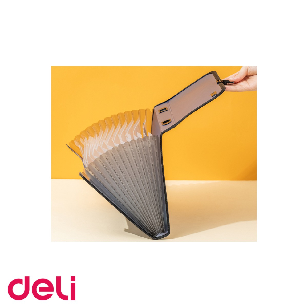 Servieta mapa documente Deli, plastic 600 microni, 13 compartimente, maner soft, culori clasice [4]