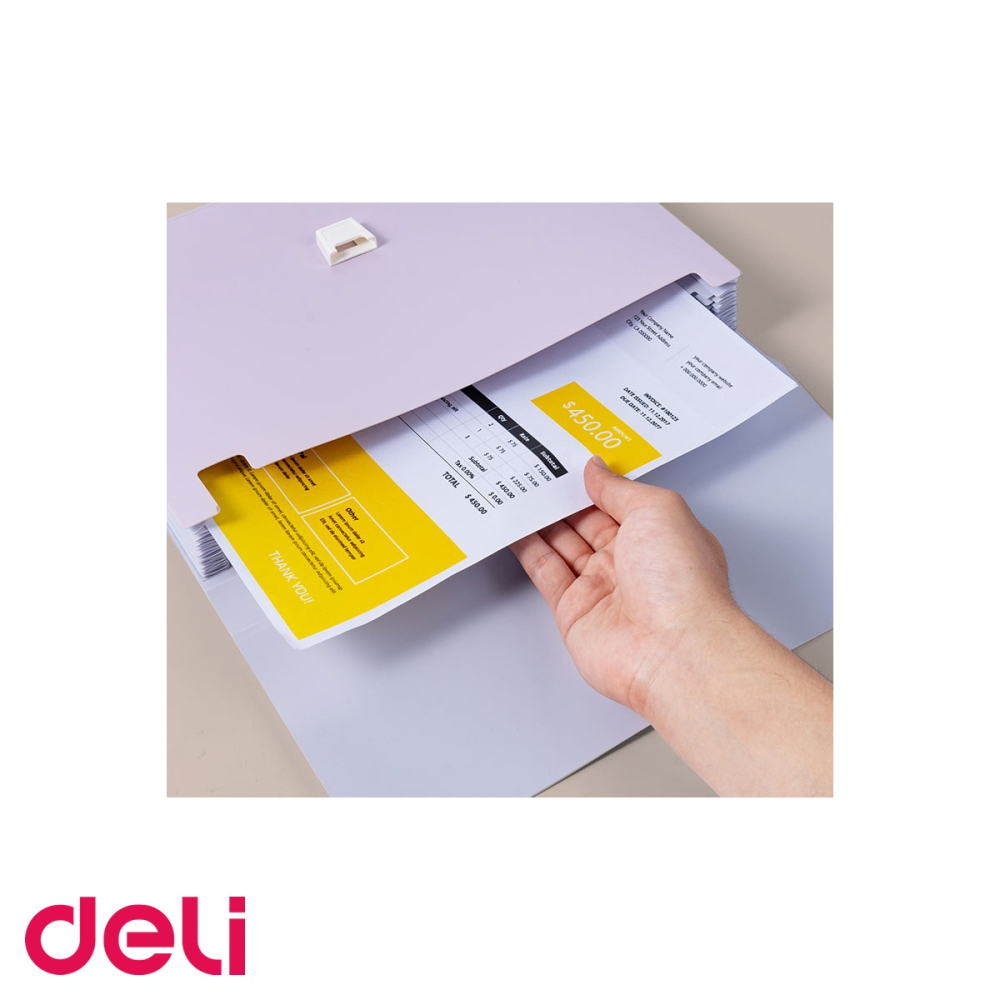 Servieta plastic cu maner Deli Macarons, 13 compartimente, pentru transport si organizare documente A4 [5]