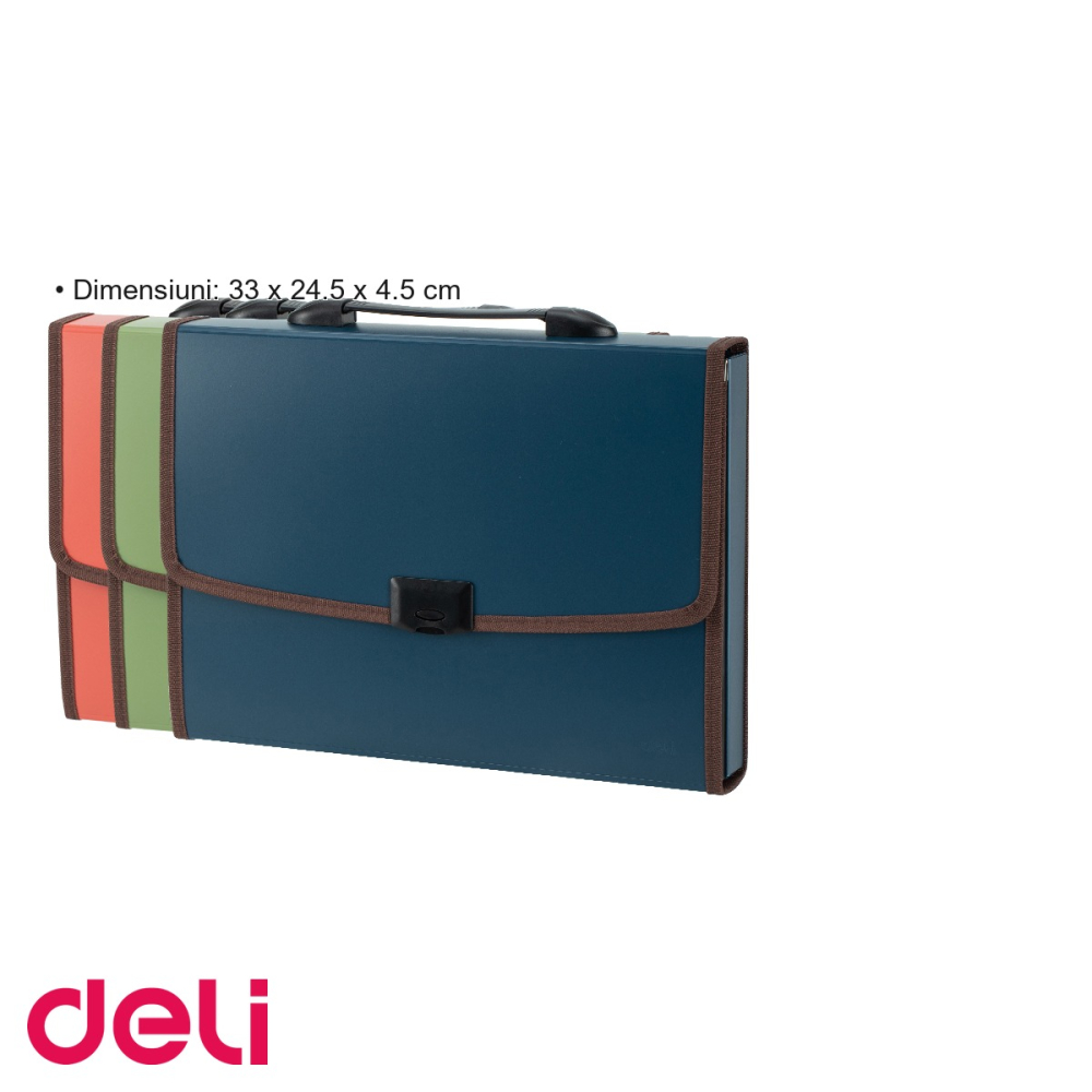 Servieta plastic rigid Deli, 7 compartimente cu maner, pentru transport sigur documente A4 [3]