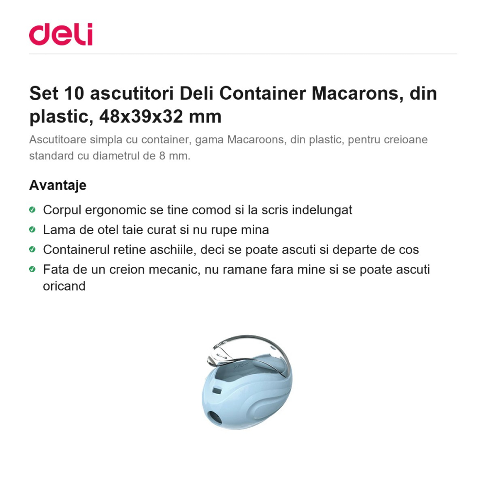 Set 10 ascutitori Deli Container Macarons, din plastic, 48x39x32 mm [2]