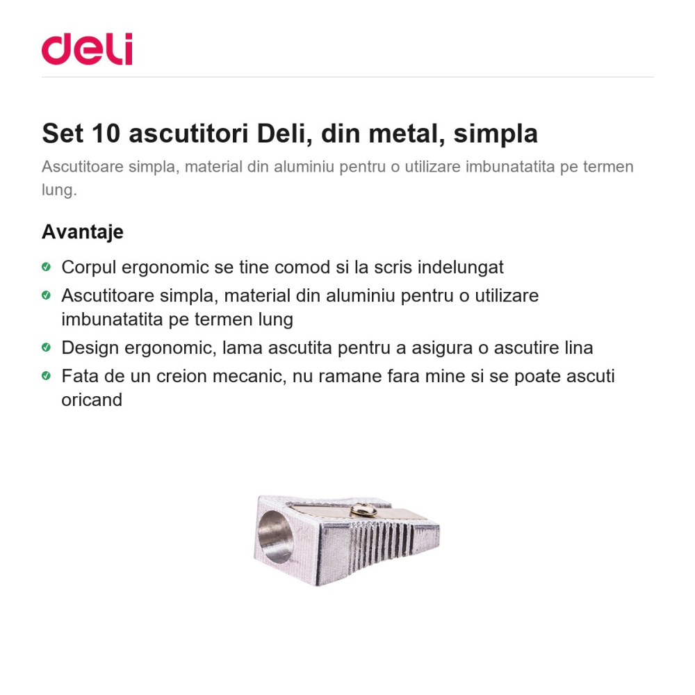 Set 10 ascutitori Deli, din metal, simpla [2]