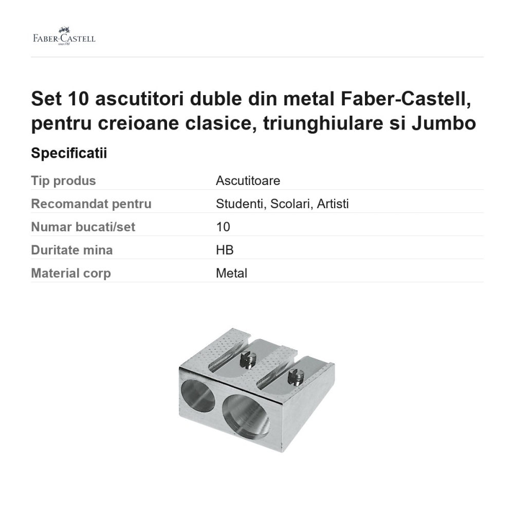 Set 10 ascutitori duble din metal Faber-Castell, pentru creioane clasice, triunghiulare si Jumbo [3]