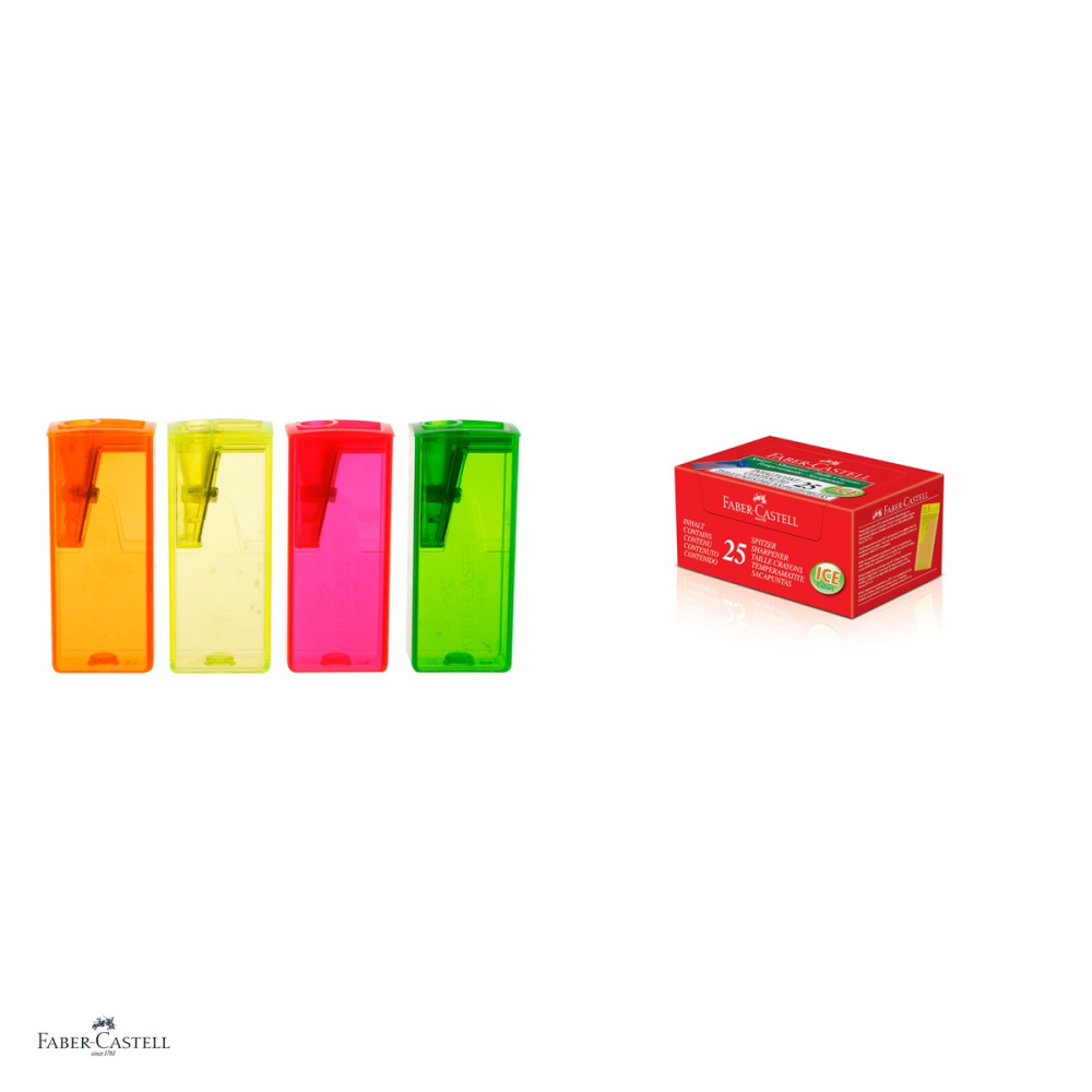 Set 10 ascutitori Faber-Castell, cu container, din plastic, lama din otel calit, culori fluorescente [4]