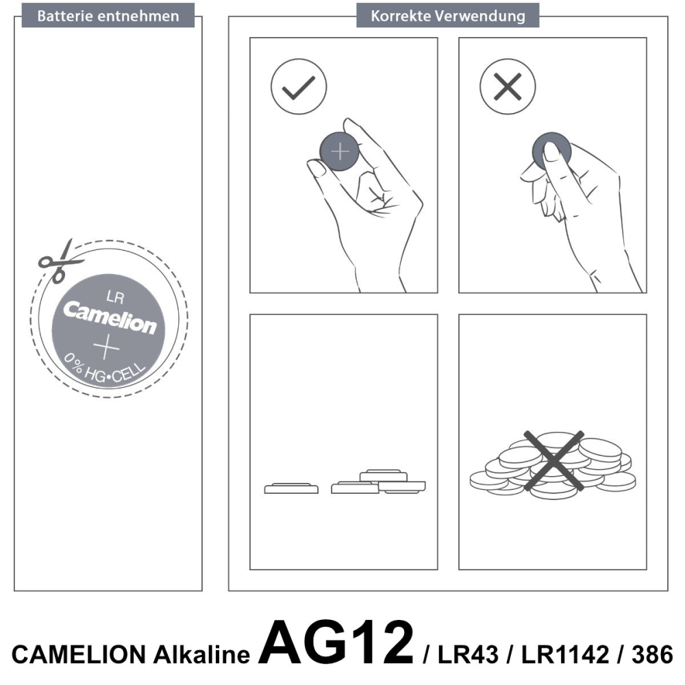 Set 10 Baterii Alcaline AG12 / LR43 1.5V 108mAh, Dimensiuni 11.6x4.2 mm, Pentru Jucarii Electronice, Aparate Medicale, Calculatoare, Blister, Camelion [6]
