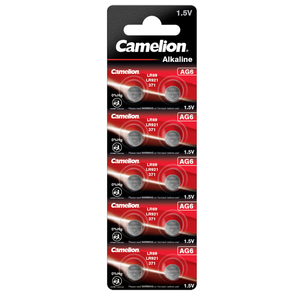 Set 10 Baterii Alcaline AG6 / LR921 1.5V 25mAh, Dimensiuni 9.4x2.15 mm, Profil Subtire, Pentru Ceasuri, Telecomenzi Elegante, Jucarii, Blister, Camelion [1]
