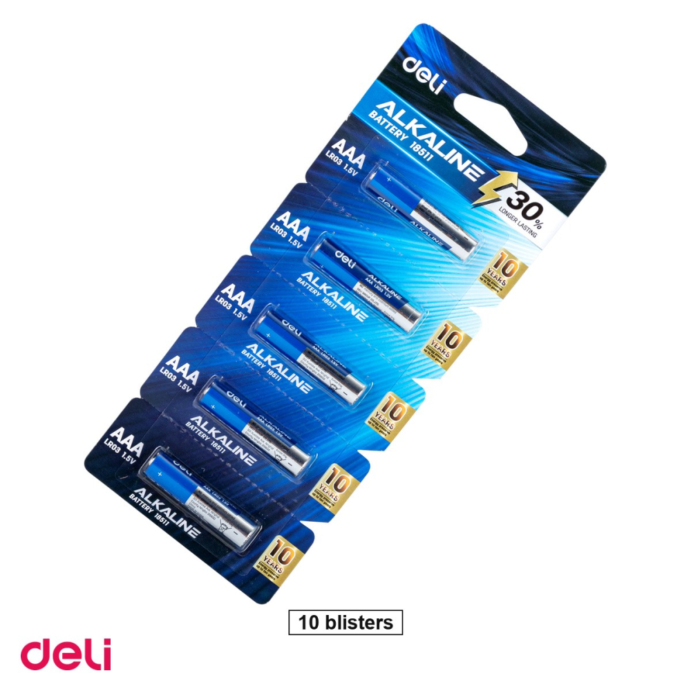 Set 10 baterii alcaline Deli AAA R3, ambalate individual in blister [1]