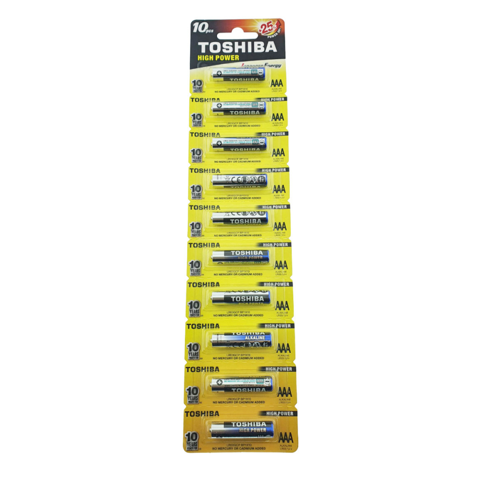 Set 10 Baterii Alcaline Toshiba High Power AAA LR03, 1.5V, Performanta Ridicata si Durata Extinsa, pentru Dispozitive Electrice Compacte, Economie si Stocare Sigura [1]