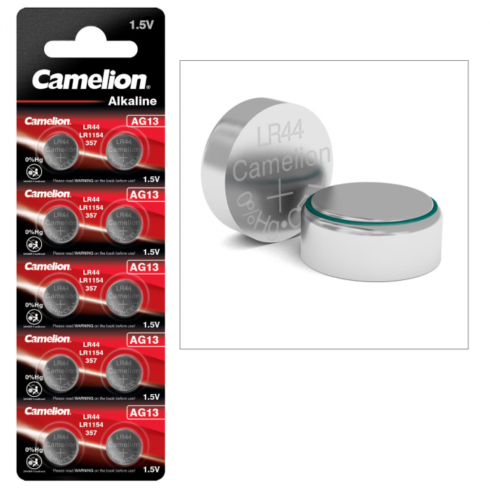 Set 10 baterii buton alcaline Camelion AG13 / LR44 / LR1154 / 357, 1.5V, capacitate 158mAh, in blister [2]
