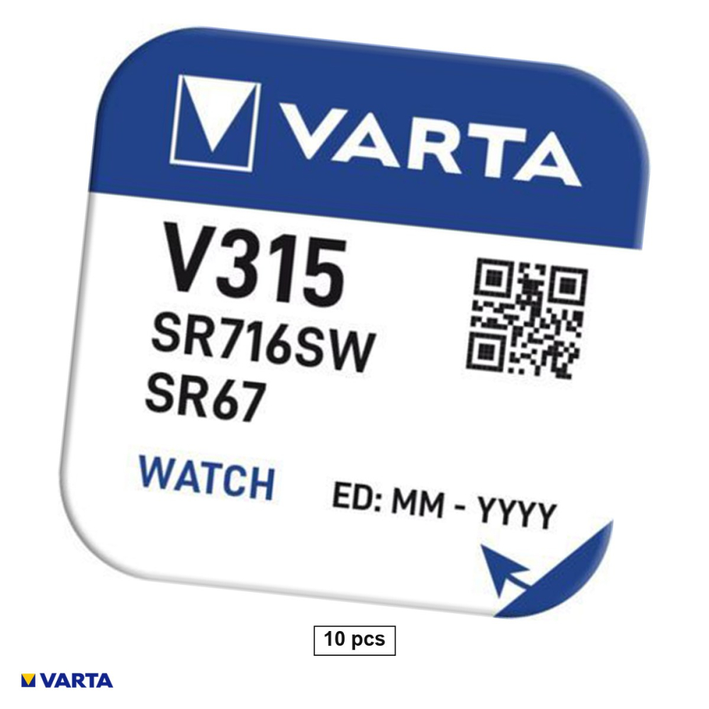 Set 10 baterii ceas VARTA V315 SR716SW SR67, oxid de argint, 1.55 V, 20 mAh, 7.9 x 1.65 mm, 10 blistere [1]
