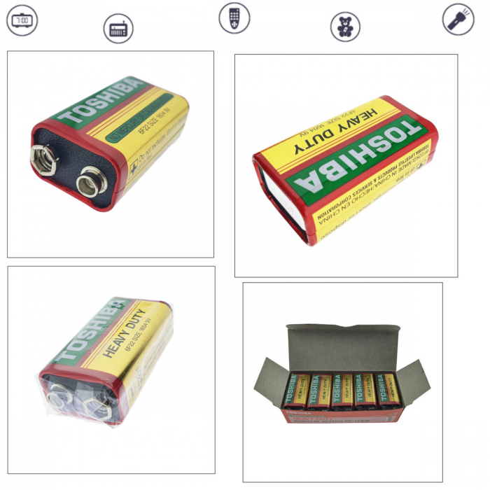 Set 10 baterii de 9V, Toshiba Heavy Duty, 6F22, ambalate in folie [6]