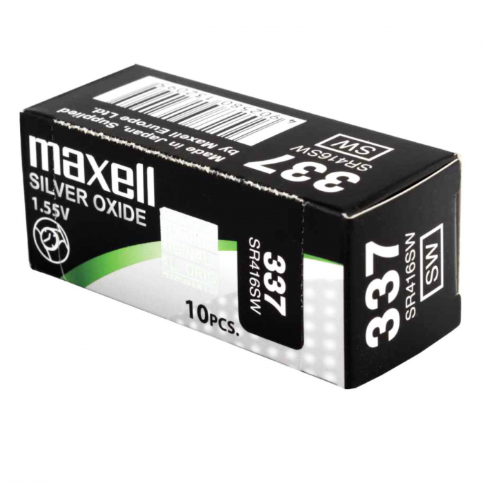 Set 10 baterii de ceas tip buton, Maxell SR416SW 337, 1.55V, 4.8mm diametru x 1.65mm inaltime, capacitate 8.3 mAh, oxid de argint, in blistere [4]