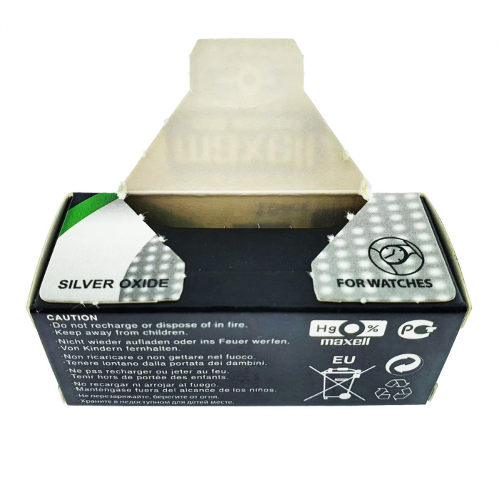 Set 10 baterii de ceas tip buton, Maxell SR416SW 337, 1.55V, 4.8mm diametru x 1.65mm inaltime, capacitate 8.3 mAh, oxid de argint, in blistere [6]