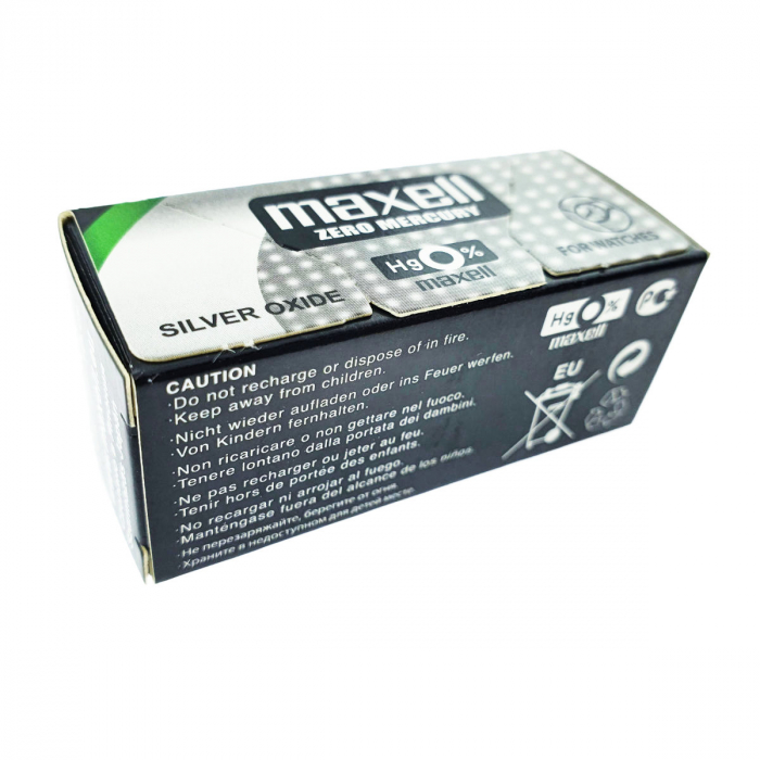 Set 10 baterii de ceas tip buton, Maxell SR527SW 319, 1.55V, 5.8mm diametru x 2.7mm inaltime, capacitate 17 mAh, oxid de argint, in blistere [4]