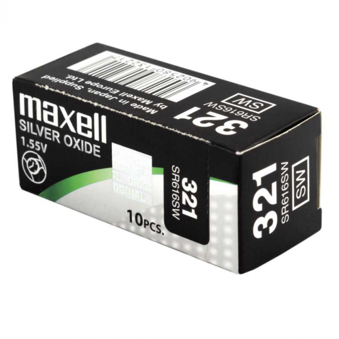Set 10 baterii de ceas tip buton, Maxell SR616SW 321, 1.55V, 6.8mm diametru x 1.65mm inaltime, capacitate 15-16 mAh, oxid de argint, in blistere [4]