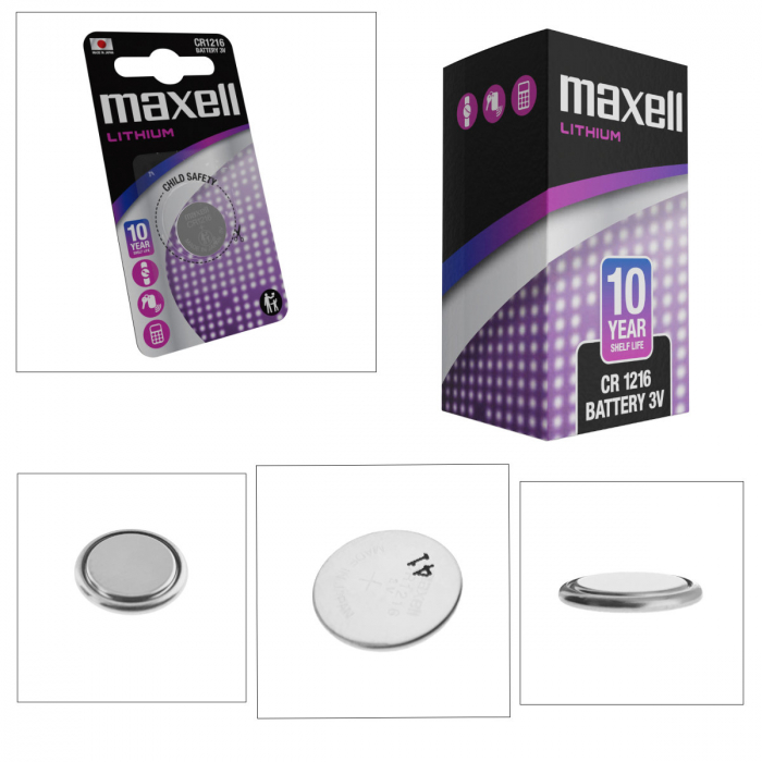 Set 10 baterii Lithium Maxell CR1216, 3V, tip moneda, 12.5mm diametru x 1.6mm inaltime, capacitate 25 mAh, in blistere [2]