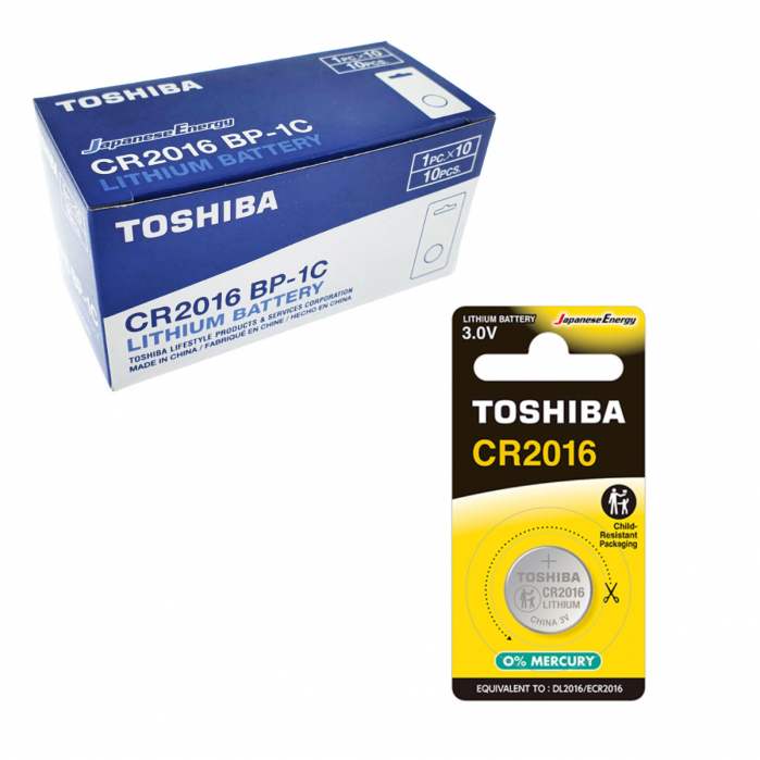 Set 10 baterii litiu 3V CR2016, tip moneda, Toshiba, in blister [1]