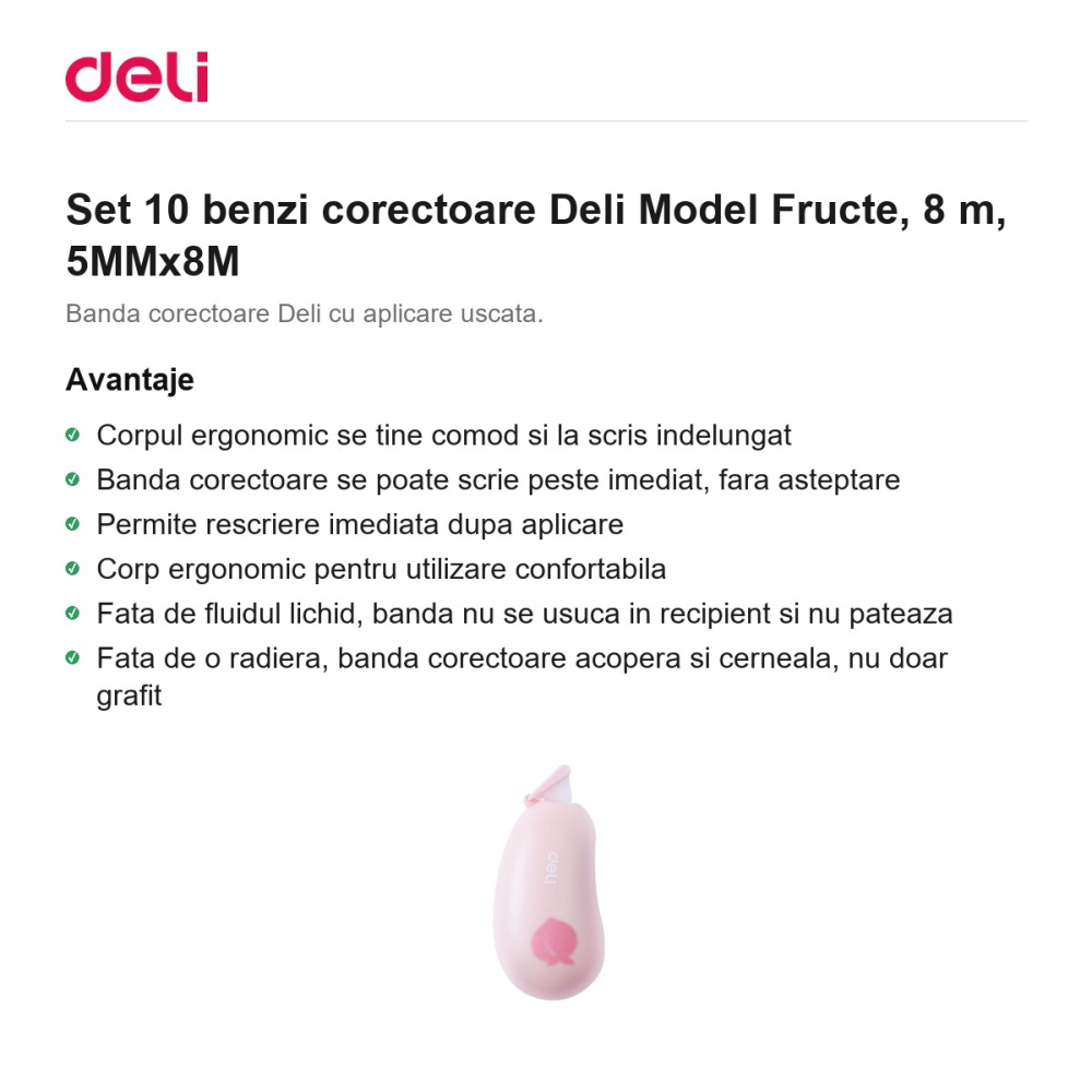 Set 10 benzi corectoare Deli Model Fructe, 8 m, 5MMx8M [2]