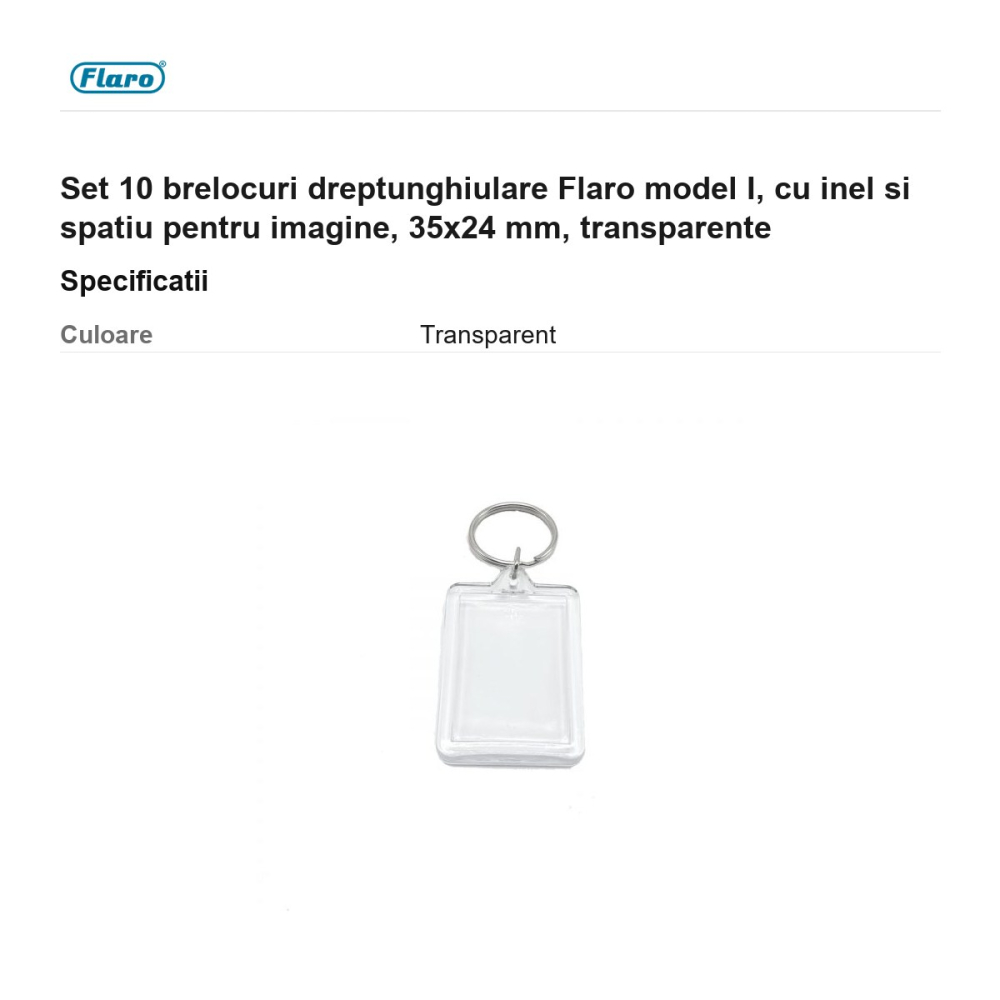 Set 10 brelocuri dreptunghiulare Flaro model I, cu inel si spatiu pentru imagine, 35x24 mm, transparente [3]