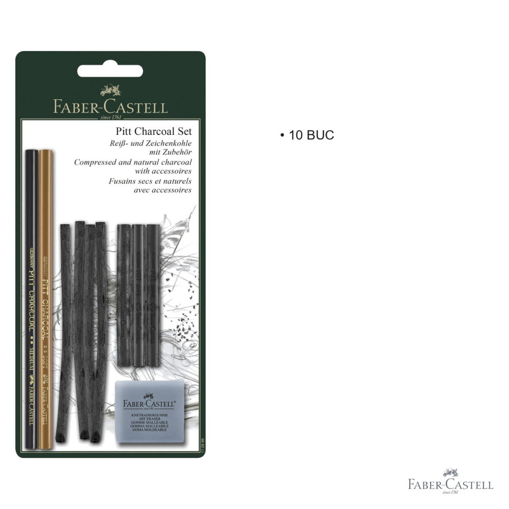 Set 10 bucati carbune desen Faber-Castell Pitt Monochrome, carbune presat, natural si creion carbune, pentru artisti [3]