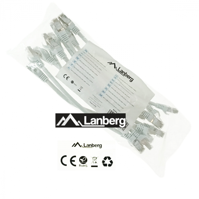 Set 10 cabluri retea-patchcord CAT6 FTP, Lanberg 43612, 2 X RJ45, lungime 25cm, AWG26, 10Gb/s-250MHz, de legatura retea, ethernet, gri [5]