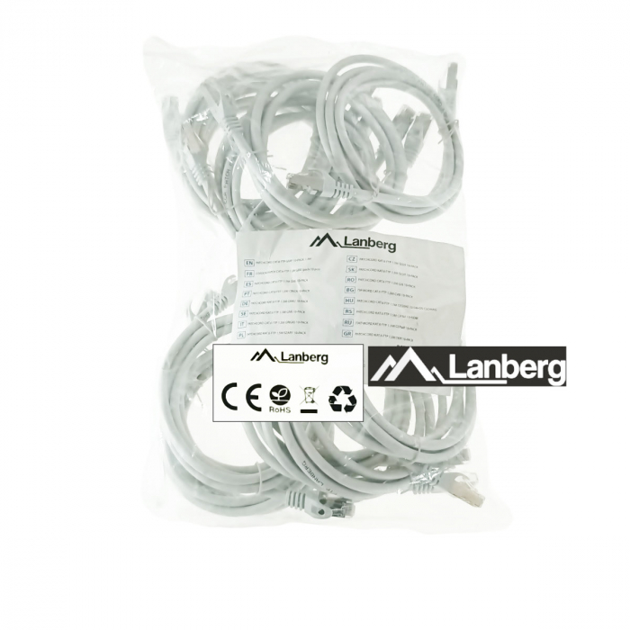 Set 10 cabluri retea-patchcord CAT6 FTP, Lanberg 43615, 2 X RJ45, lungime 1.5m, AWG26, 10Gb/s-250MHz, de legatura retea, ethernet, gri [5]