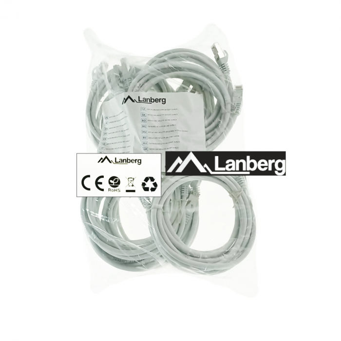 Set 10 cabluri retea-patchcord CAT6 FTP, Lanberg 43616, 2 X RJ45, lungime 2m, AWG26, 10Gb/s-250MHz, de legatura retea, ethernet, gri [5]