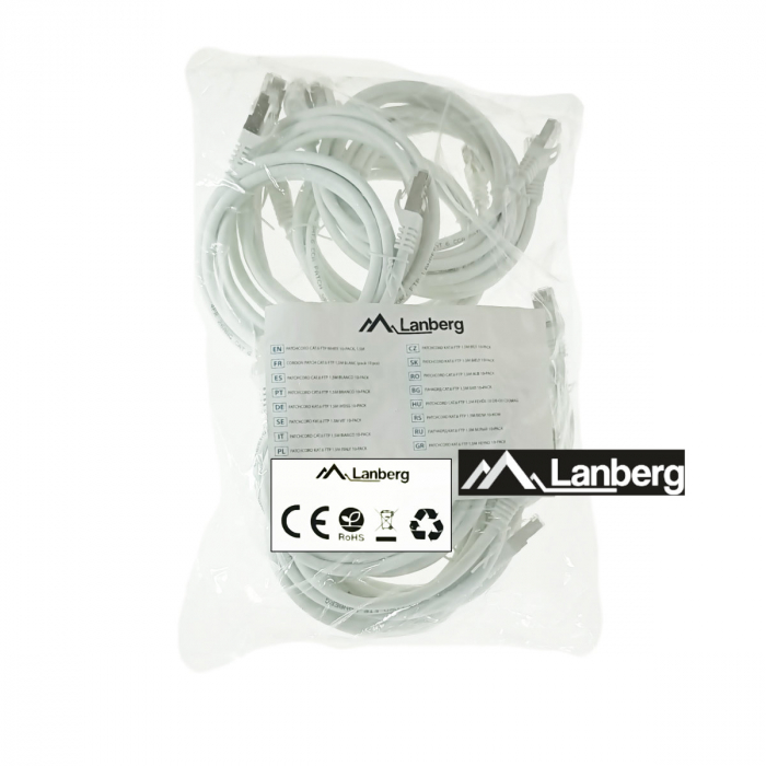 Set 10 cabluri retea-patchcord CAT6 FTP, Lanberg 43627, 2 X RJ45, lungime 1.5m, AWG26, 10Gb/s-250MHz, de legatura retea, ethernet, albe [5]