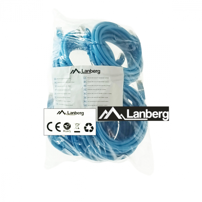 Set 10 cabluri retea-patchcord CAT6 FTP, Lanberg 43635, 2 X RJ45, lungime 3m, AWG26, 10Gb/s-250MHz, de legatura retea, ethernet, albastre [5]