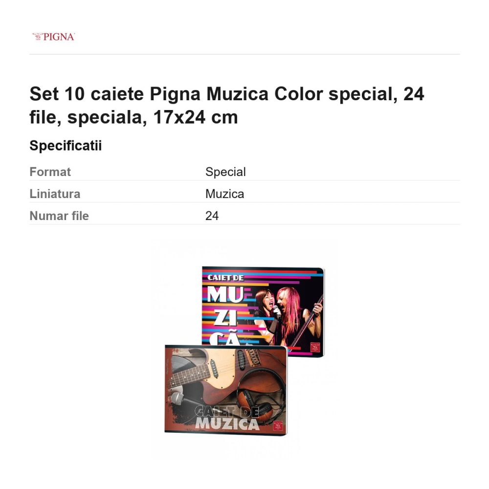 Set 10 caiete Pigna Muzica Color, 24 file, 17x24 cm [3]